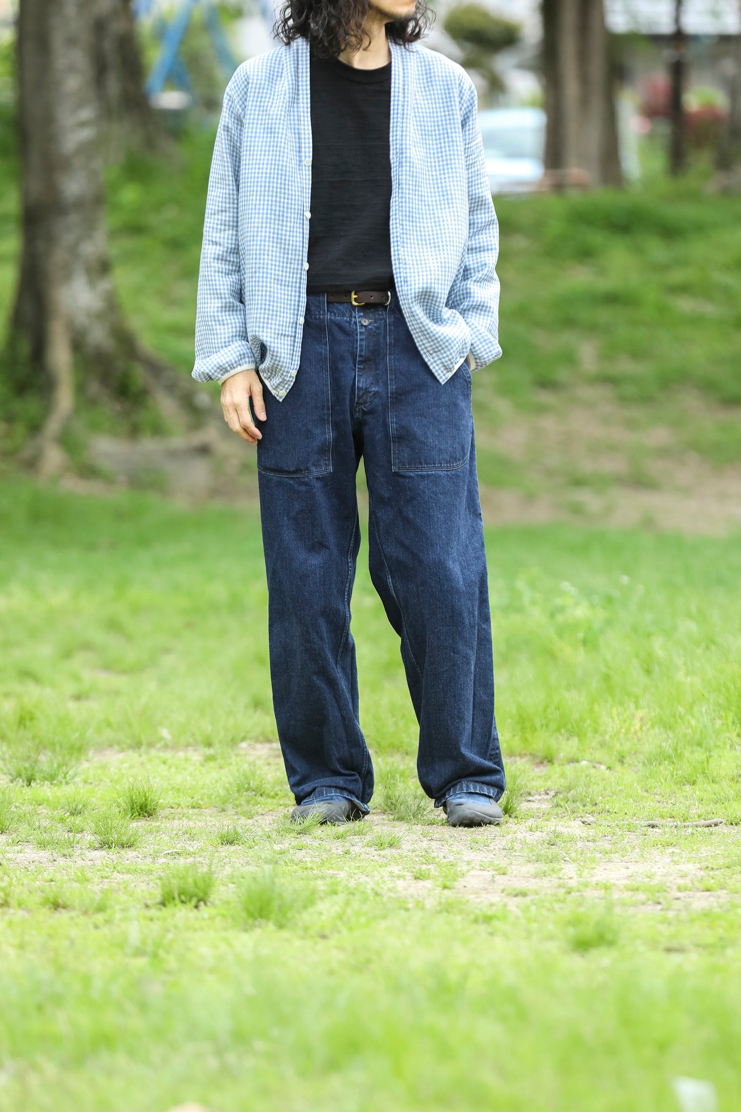 KIMURA / narrowing cardigan_Albini linen - GINGHAM