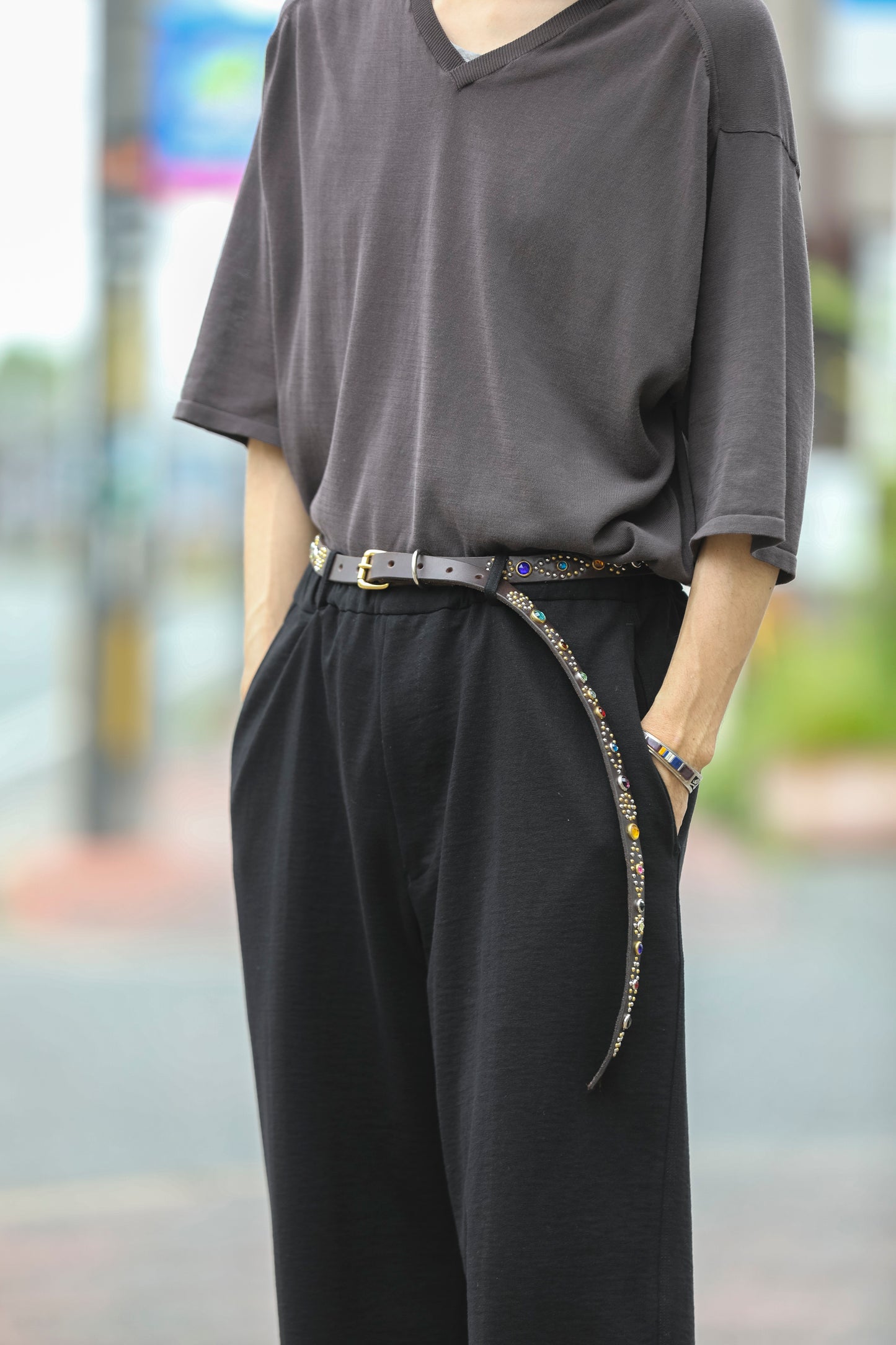 GOODKARMA DEVELOPMENT / Narrow Studs Belt "ASHBURY" - Brown サイズ3(34インチ)