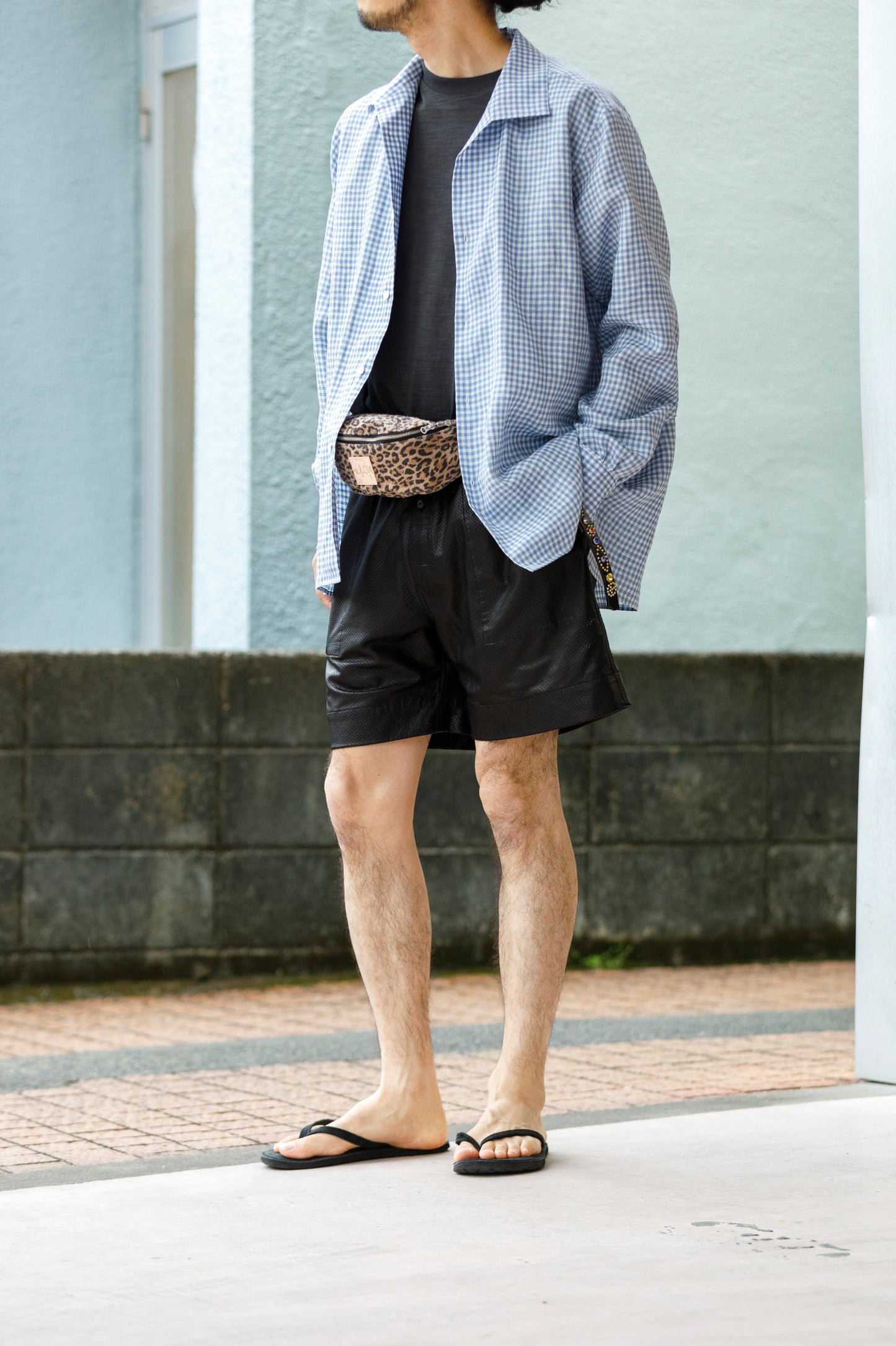 Willow Pants / P-007 Leather Shorts - Black(Punching Leather)