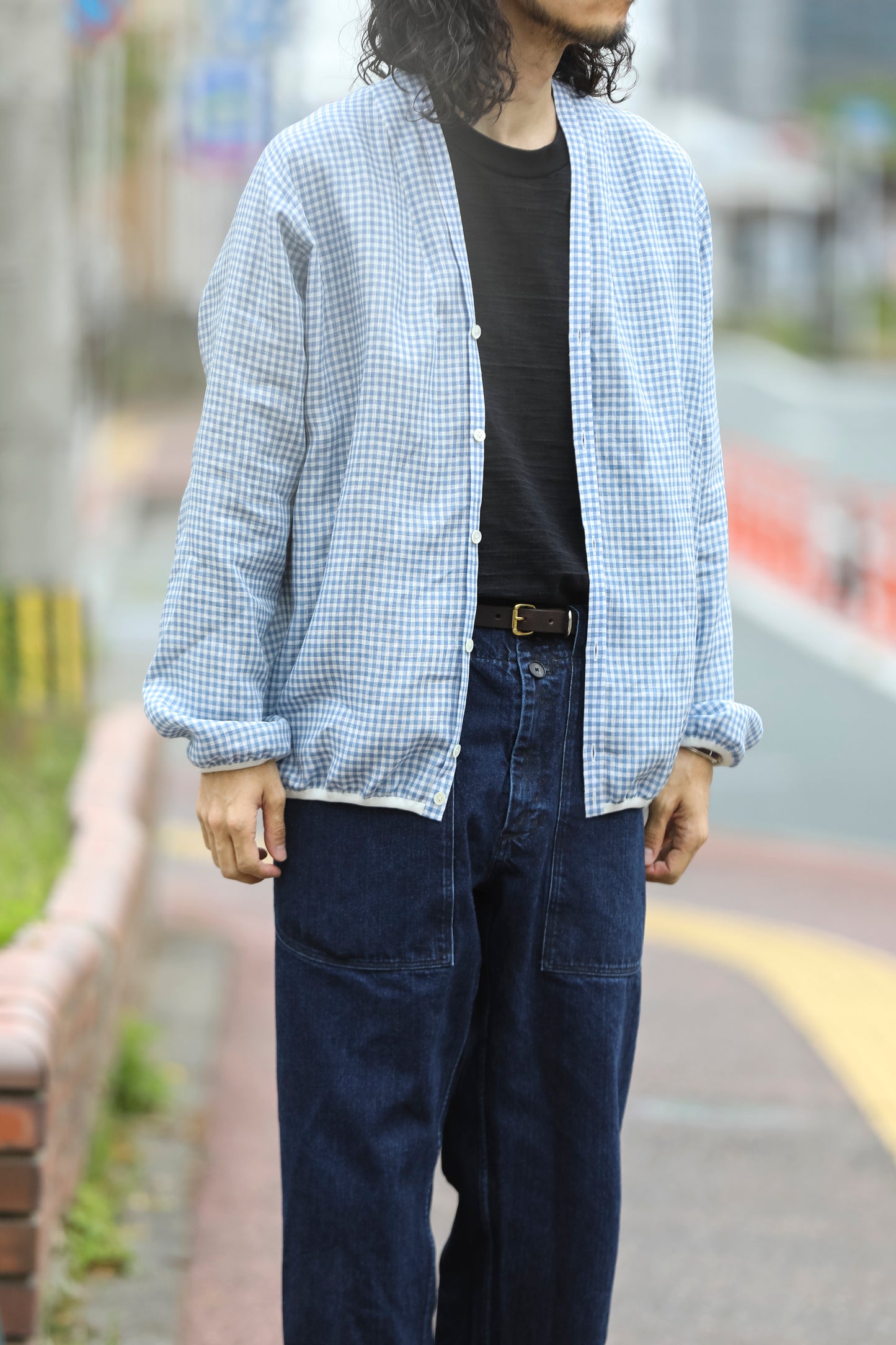 KIMURA / narrowing cardigan_Albini linen - GINGHAM