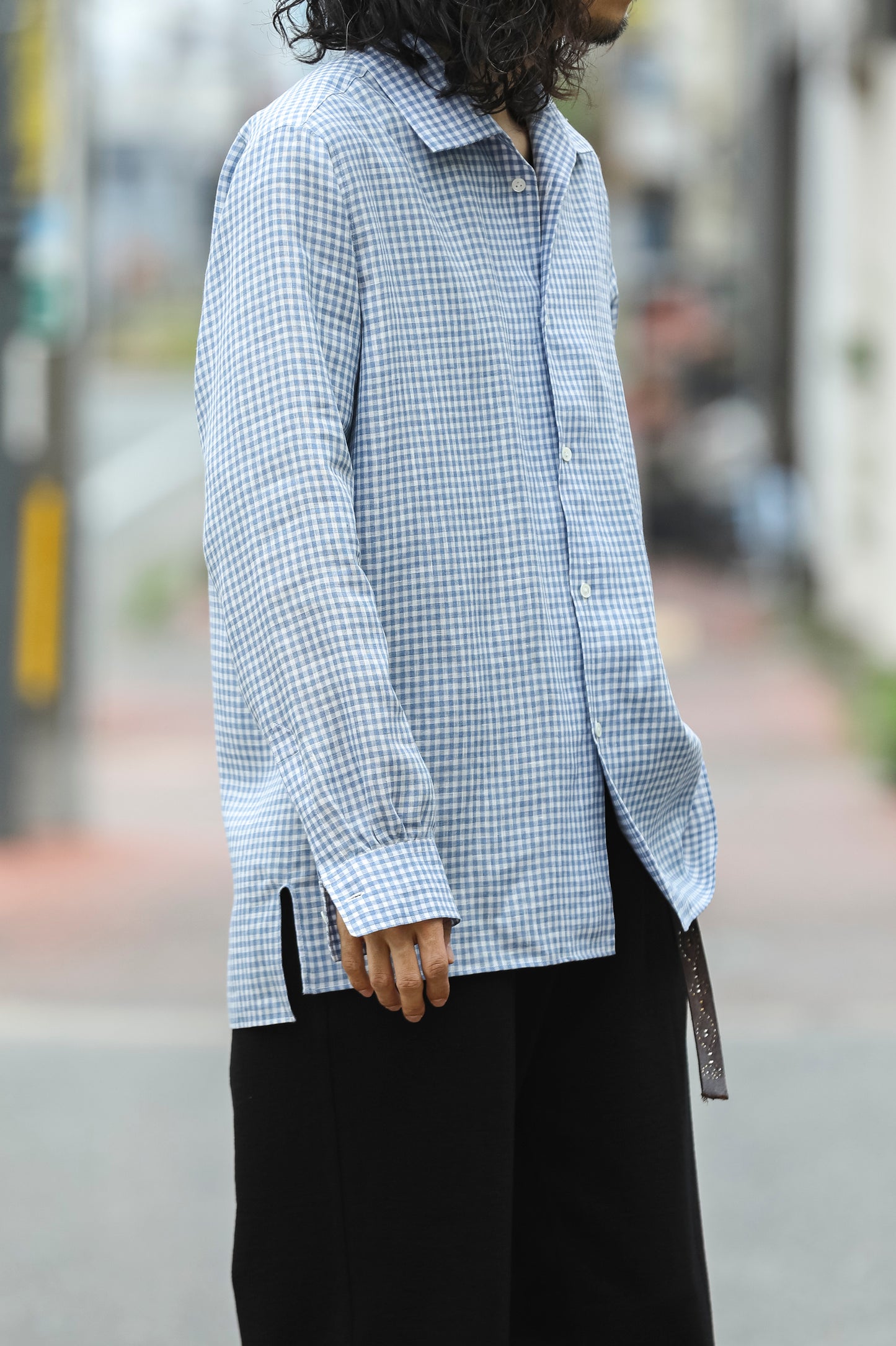 KIMURA / Whole oblong collar shirt L/S _ Albini linen - GINGHAM