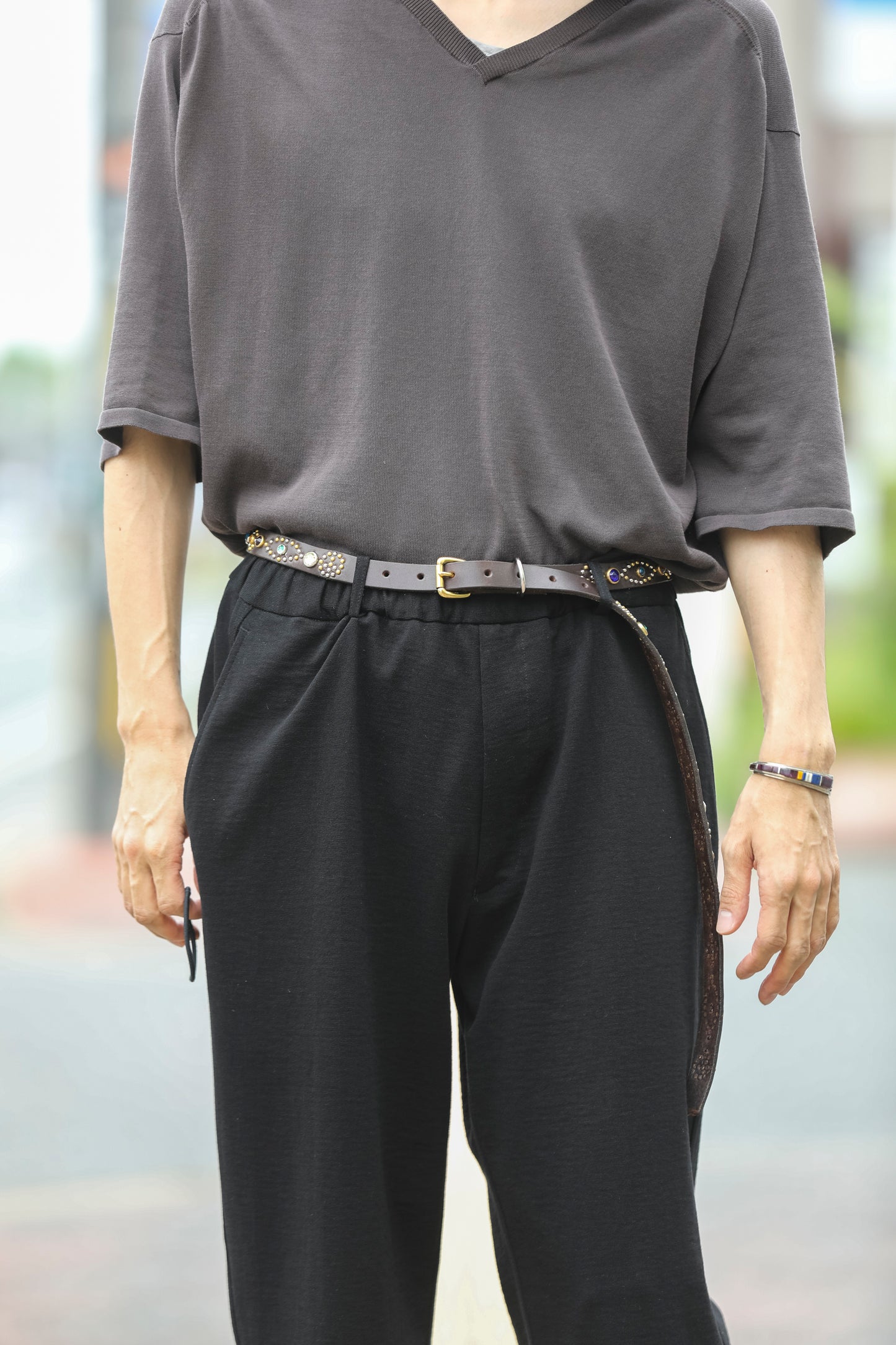 GOODKARMA DEVELOPMENT / Narrow Studs Belt "ASHBURY" - Brown サイズ3(34インチ)