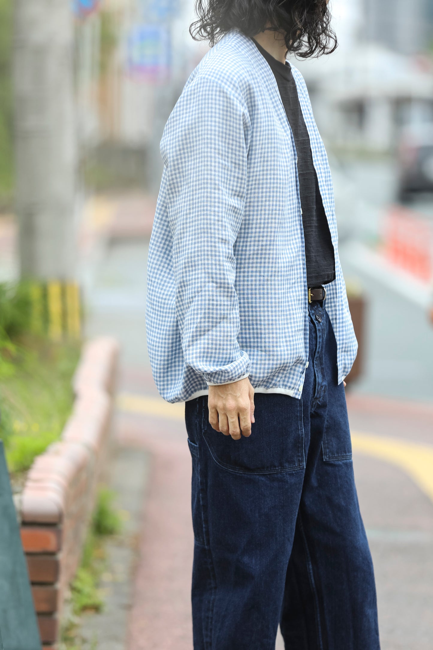 KIMURA / narrowing cardigan_Albini linen - GINGHAM