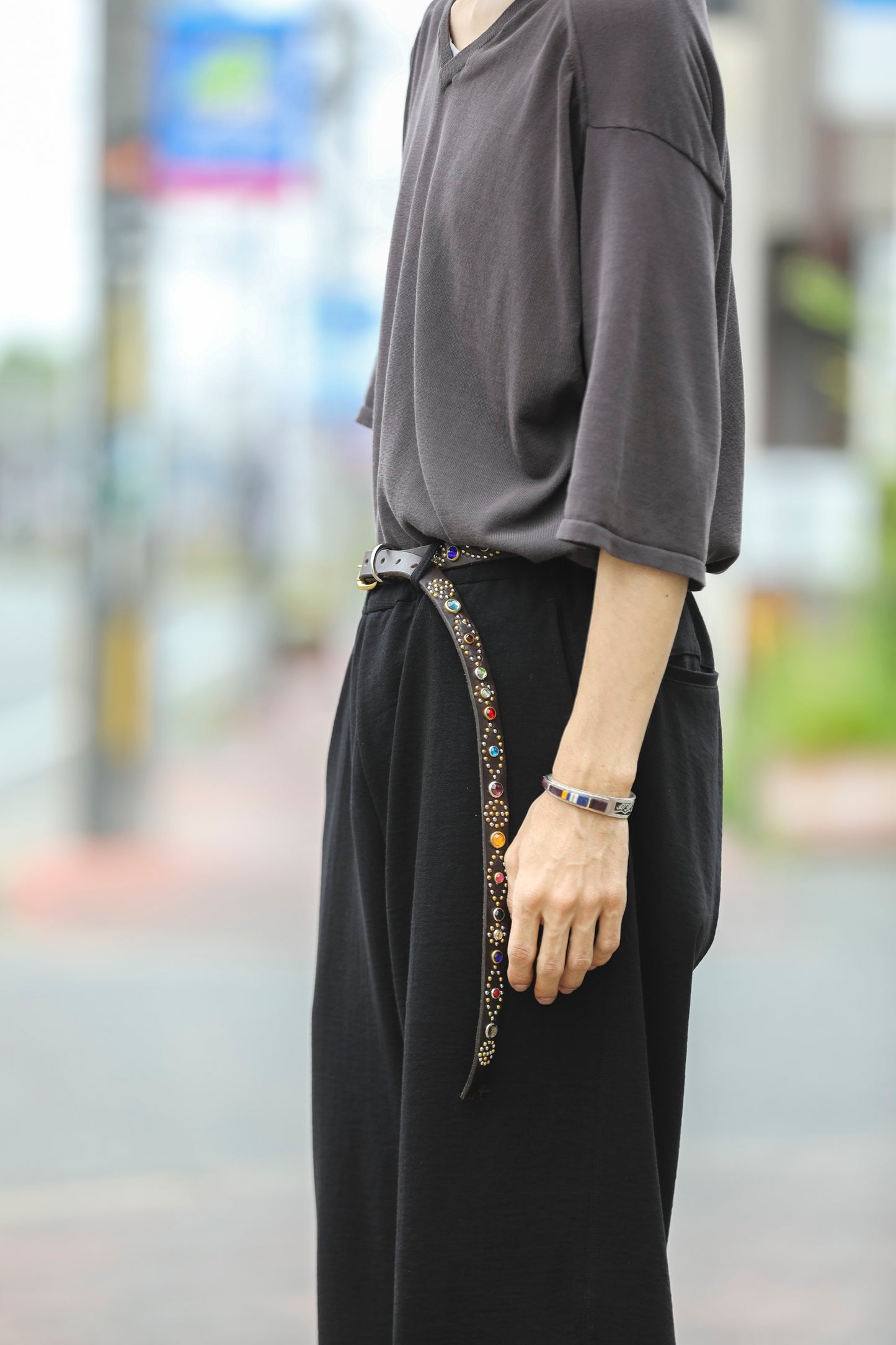 GOODKARMA DEVELOPMENT / Narrow Studs Belt "ASHBURY" - Brown サイズ3(34インチ)