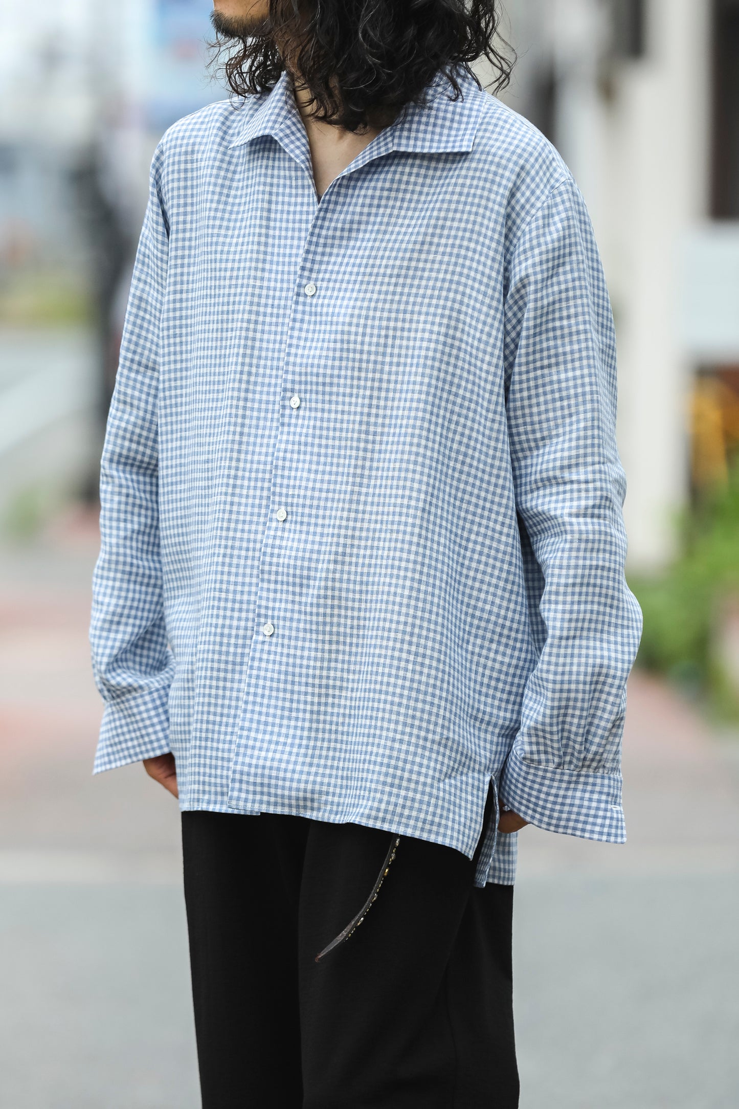 KIMURA / Whole oblong collar shirt L/S _ Albini linen - GINGHAM