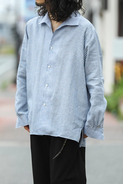 KIMURA / Whole oblong collar shirt L/S _ Albini linen - GINGHAM