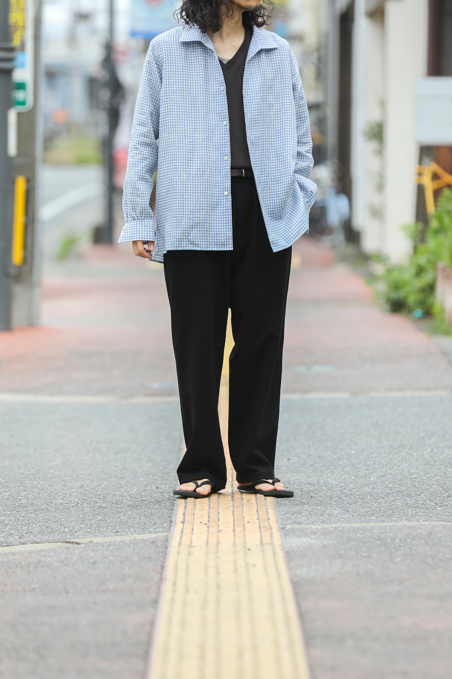 KIMURA / Whole oblong collar shirt L/S _ Albini linen - GINGHAM