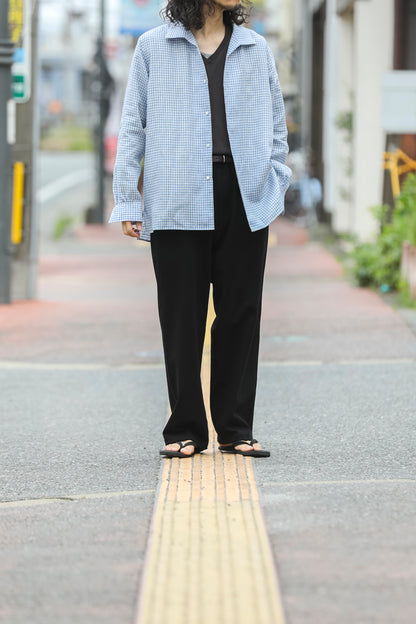 KIMURA / Whole oblong collar shirt L/S _ Albini linen - GINGHAM