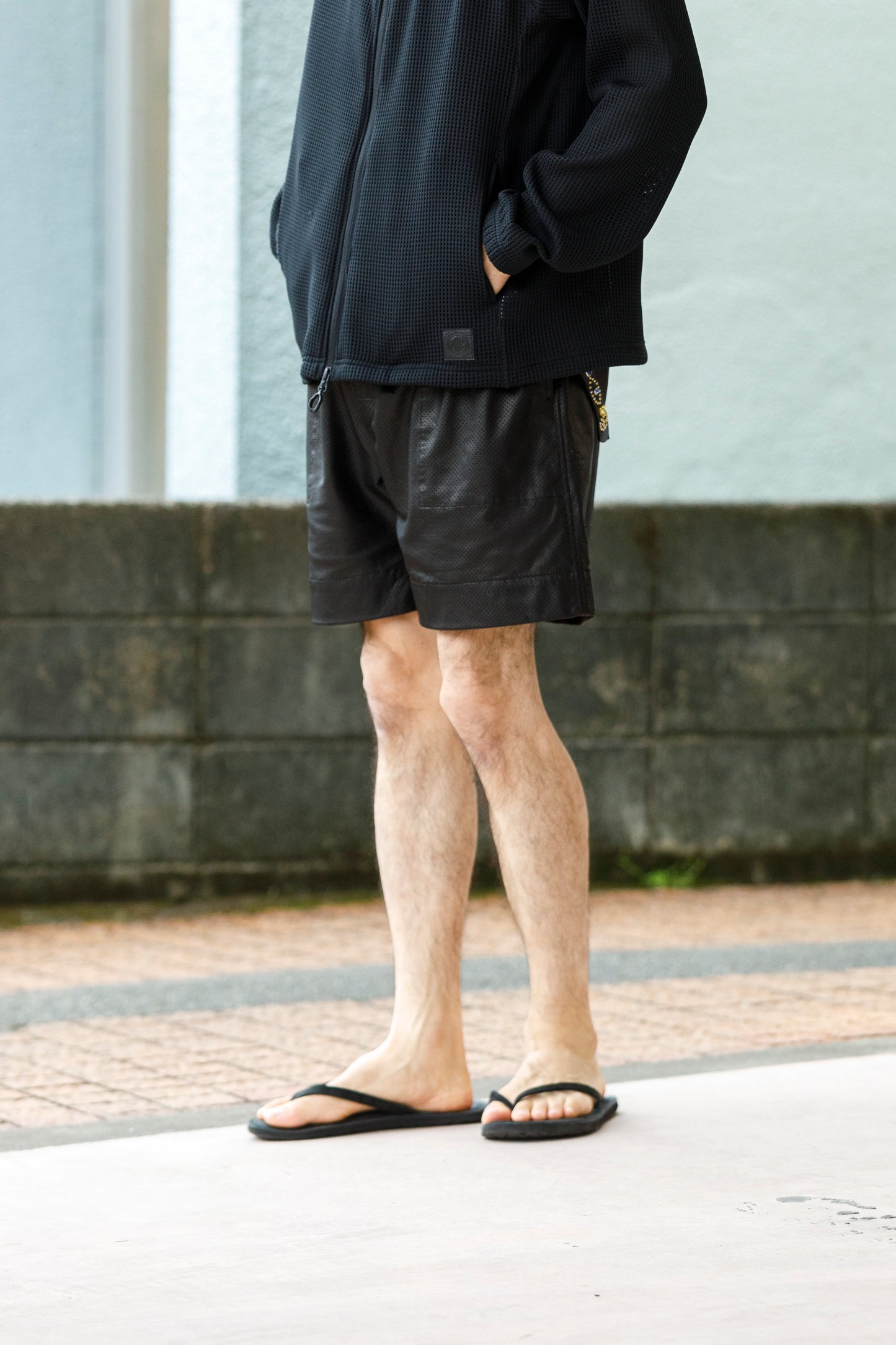 Willow Pants / P-007 Leather Shorts - Black(Punching Leather)