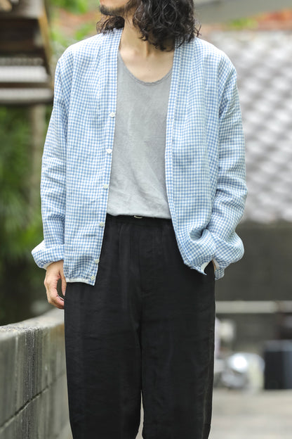 KIMURA / narrowing cardigan_Albini linen - GINGHAM