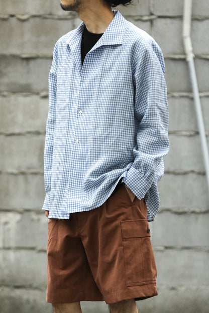 KIMURA / Whole oblong collar shirt L/S _ Albini linen - GINGHAM