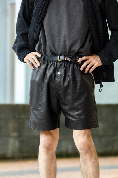 Willow Pants / P-007 Leather Shorts - Black(Punching Leather)
