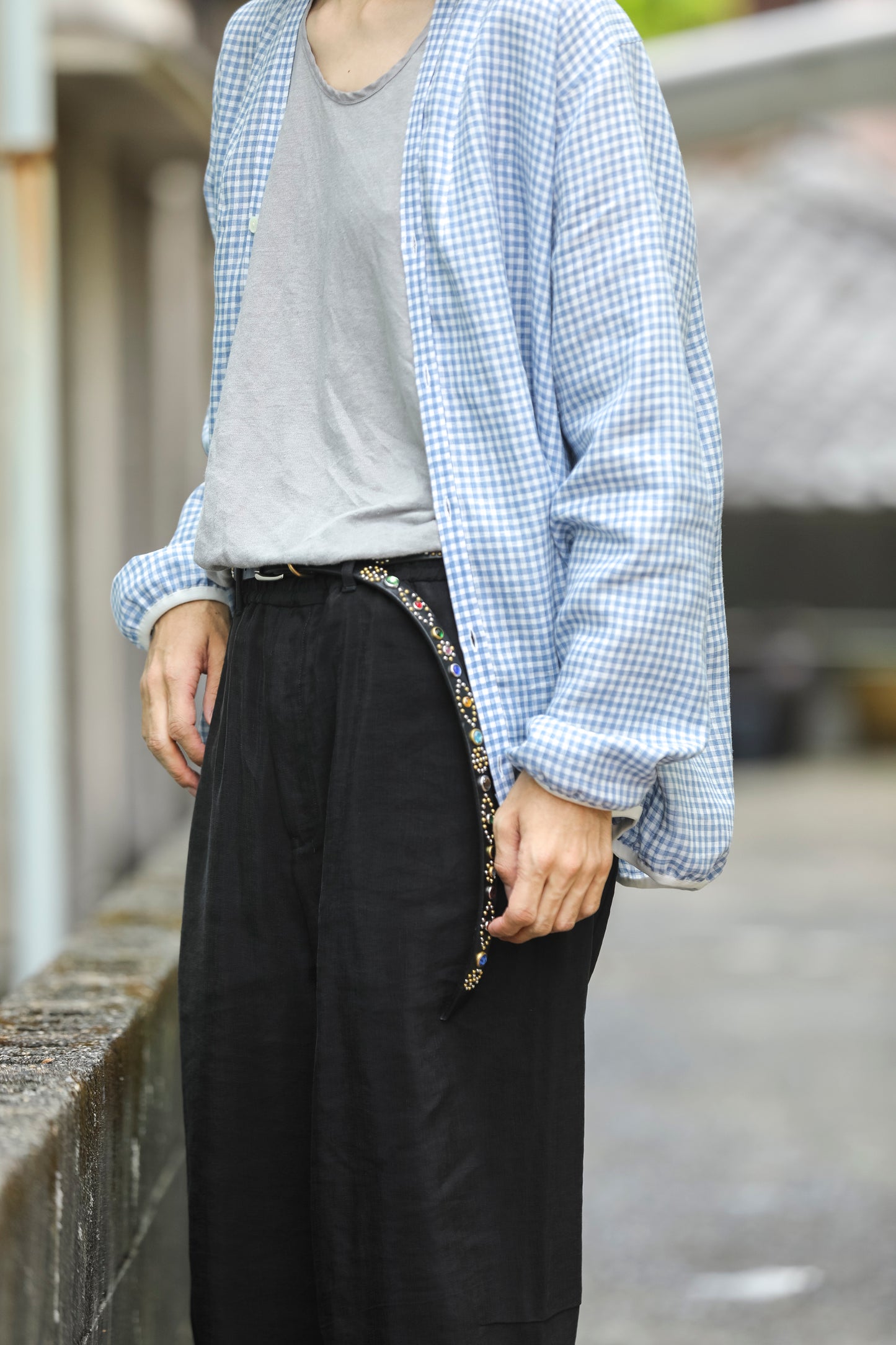 KIMURA / narrowing cardigan_Albini linen - GINGHAM