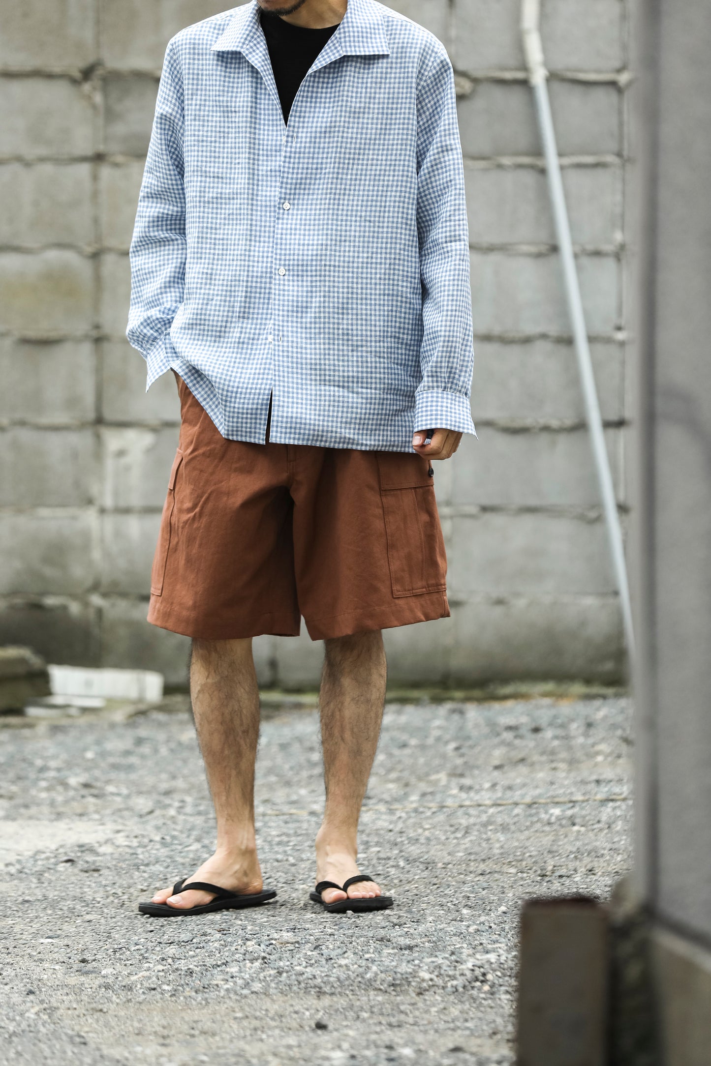 KIMURA / Whole oblong collar shirt L/S _ Albini linen - GINGHAM