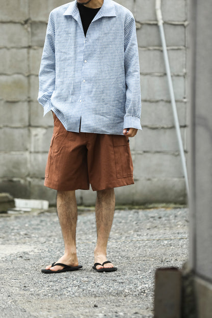 KIMURA / Whole oblong collar shirt L/S _ Albini linen - GINGHAM