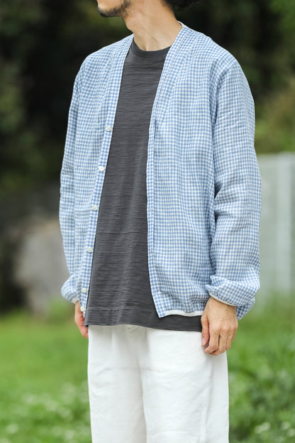 KIMURA / narrowing cardigan_Albini linen - GINGHAM