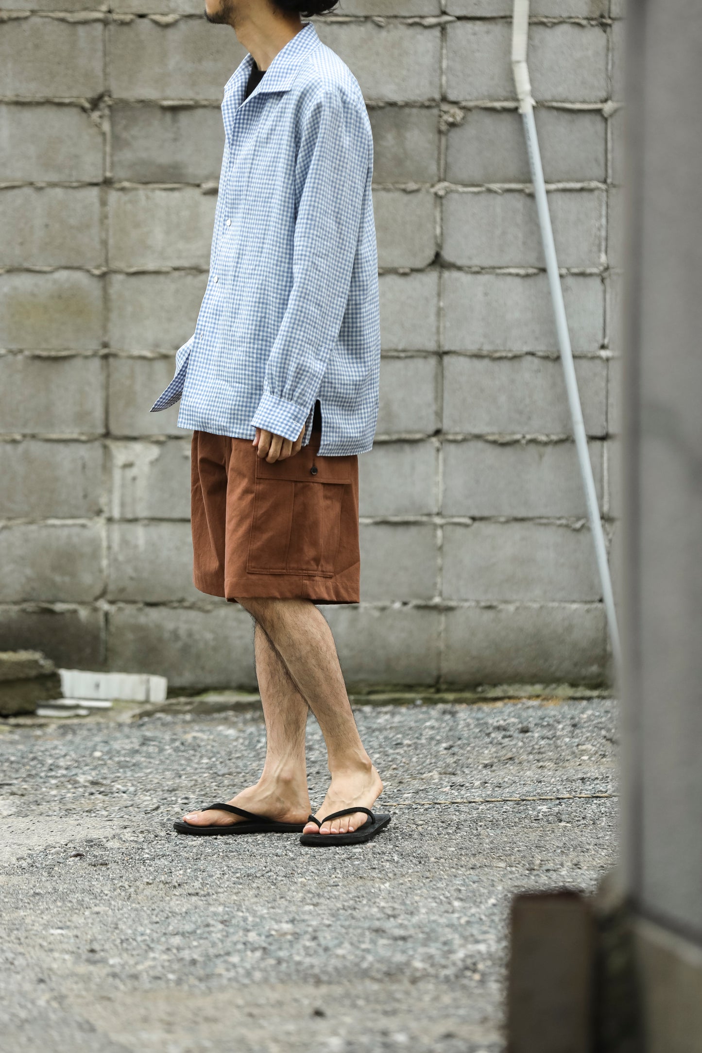 KIMURA / Whole oblong collar shirt L/S _ Albini linen - GINGHAM