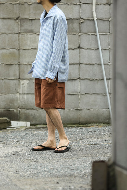 KIMURA / Whole oblong collar shirt L/S _ Albini linen - GINGHAM