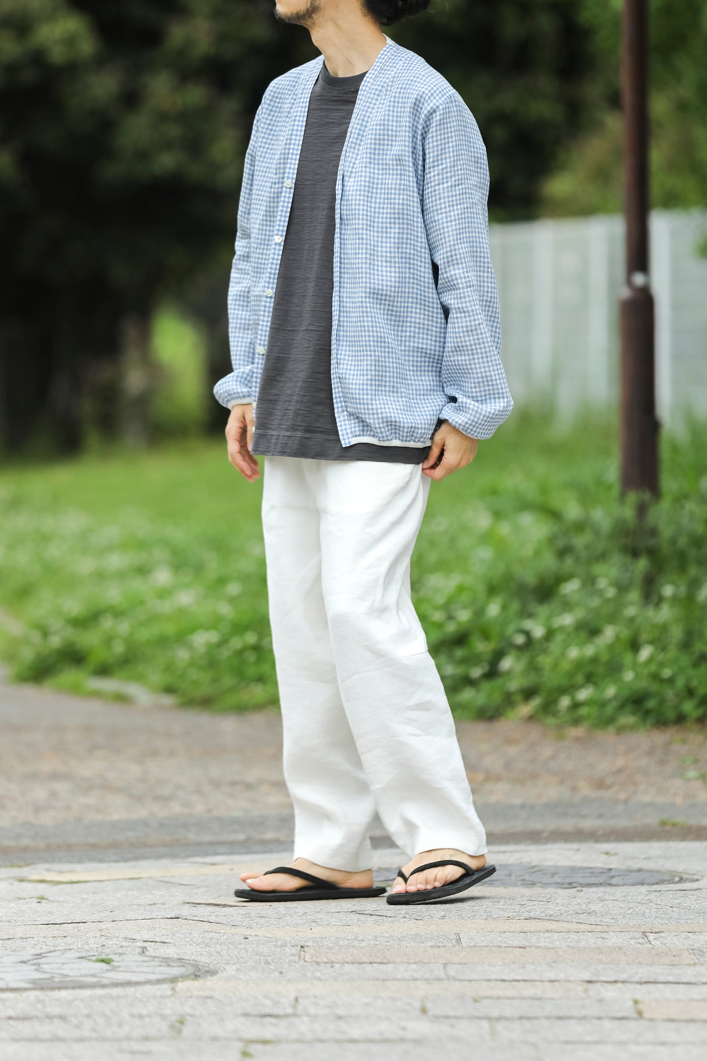 KIMURA / narrowing cardigan_Albini linen - GINGHAM