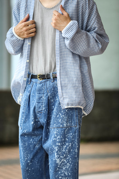 KIMURA / narrowing cardigan_Albini linen - GINGHAM