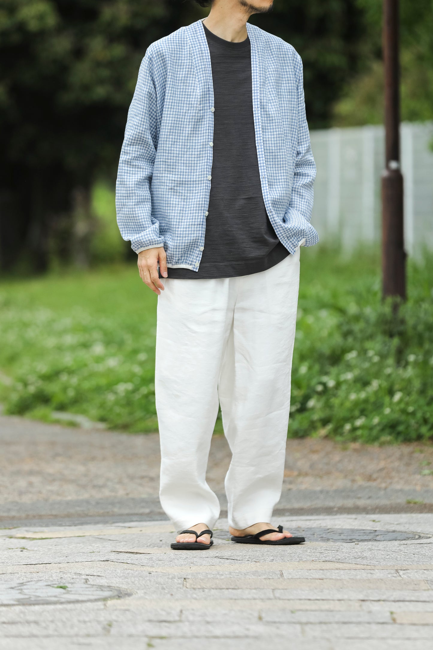 KIMURA / narrowing cardigan_Albini linen - GINGHAM