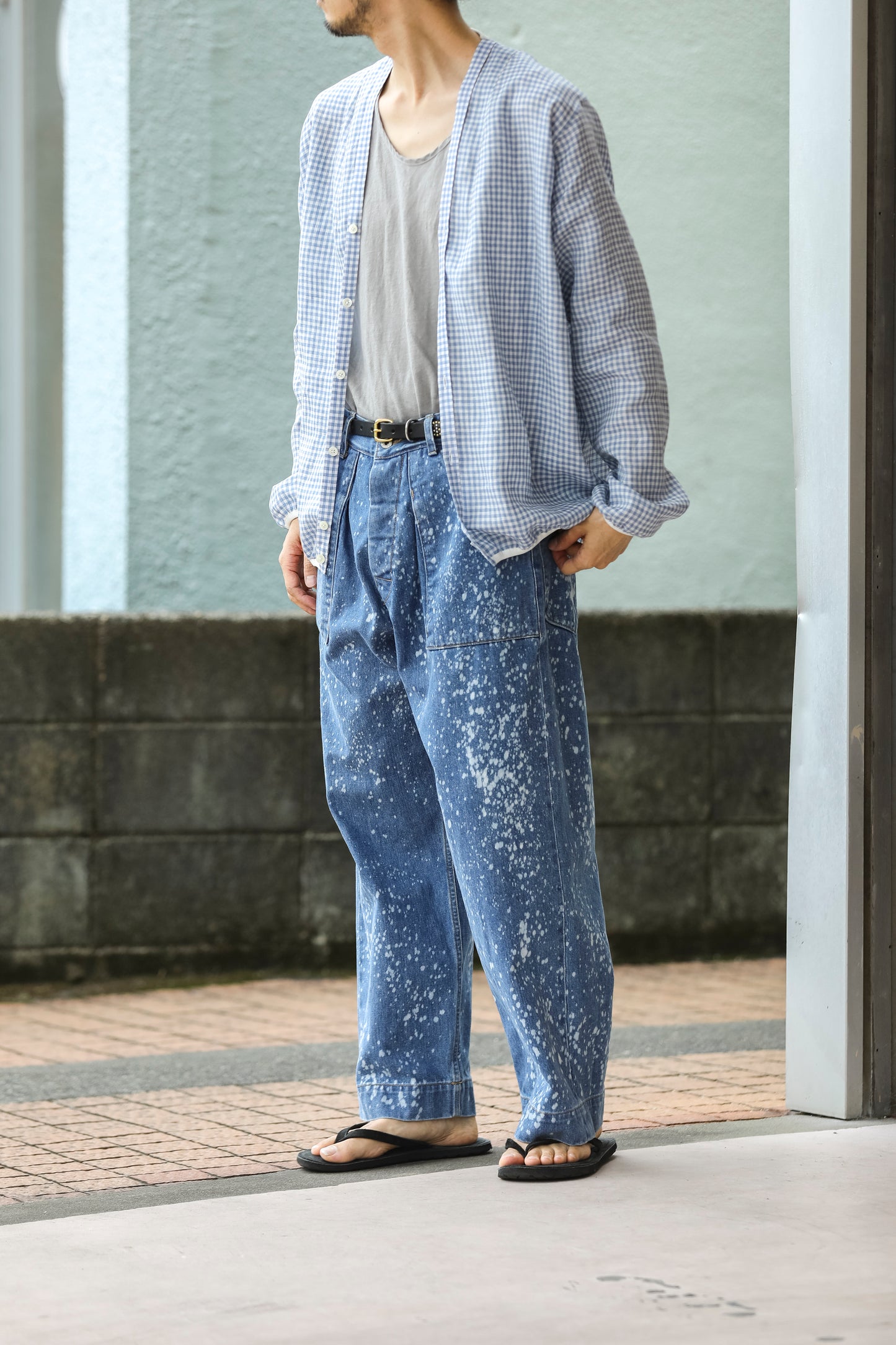 KIMURA / narrowing cardigan_Albini linen - GINGHAM