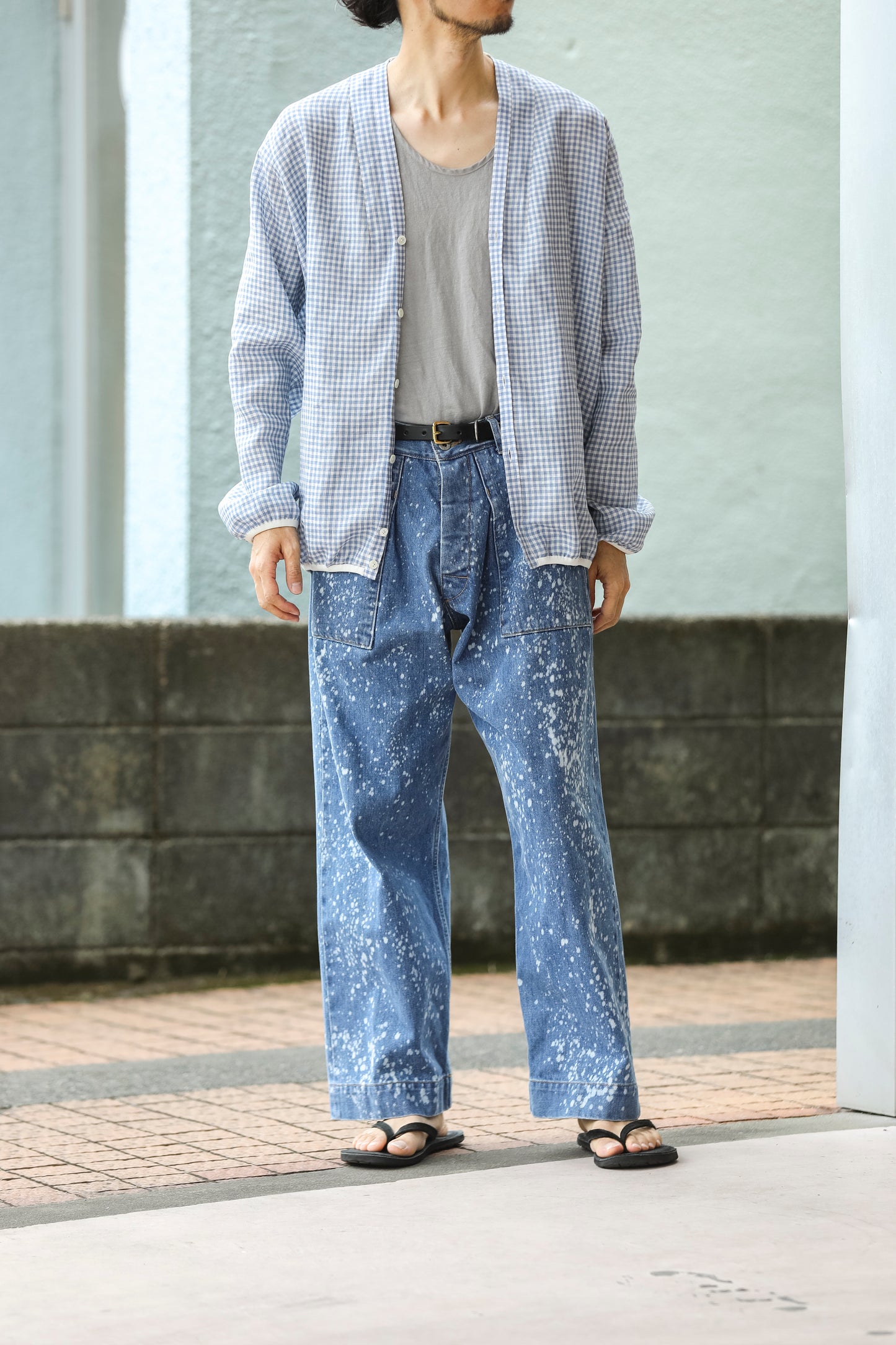 KIMURA / narrowing cardigan_Albini linen - GINGHAM