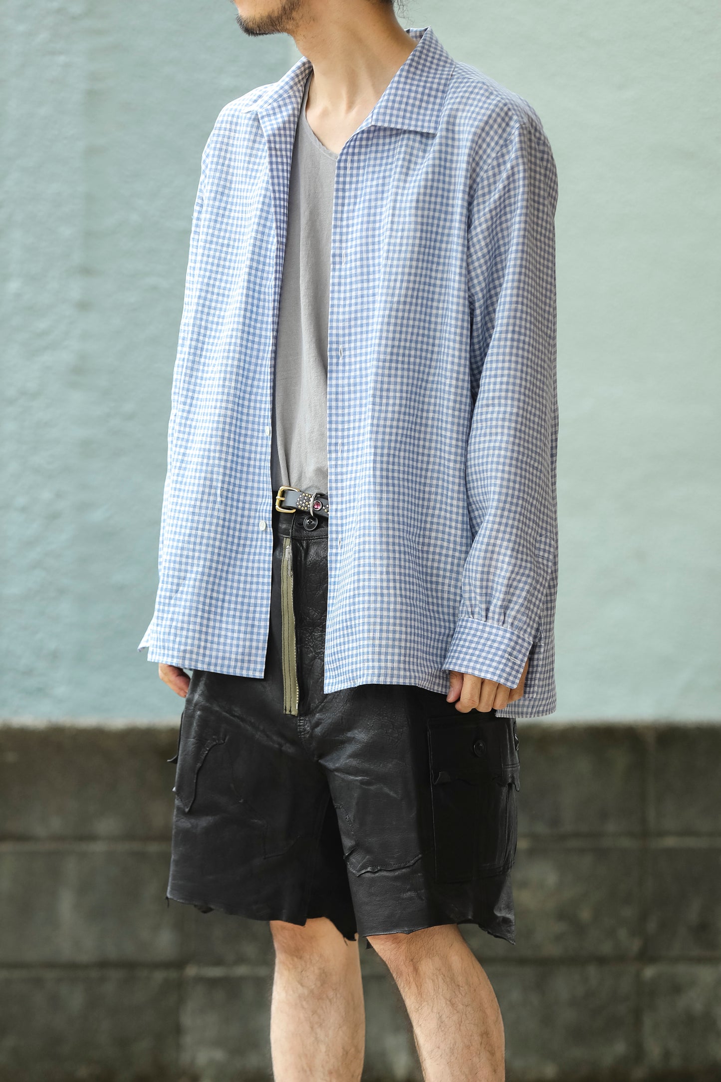 KIMURA / Whole oblong collar shirt L/S _ Albini linen - GINGHAM