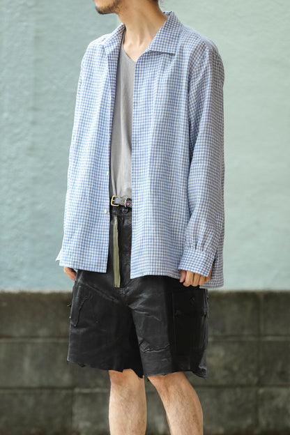 KIMURA / Whole oblong collar shirt L/S _ Albini linen - GINGHAM