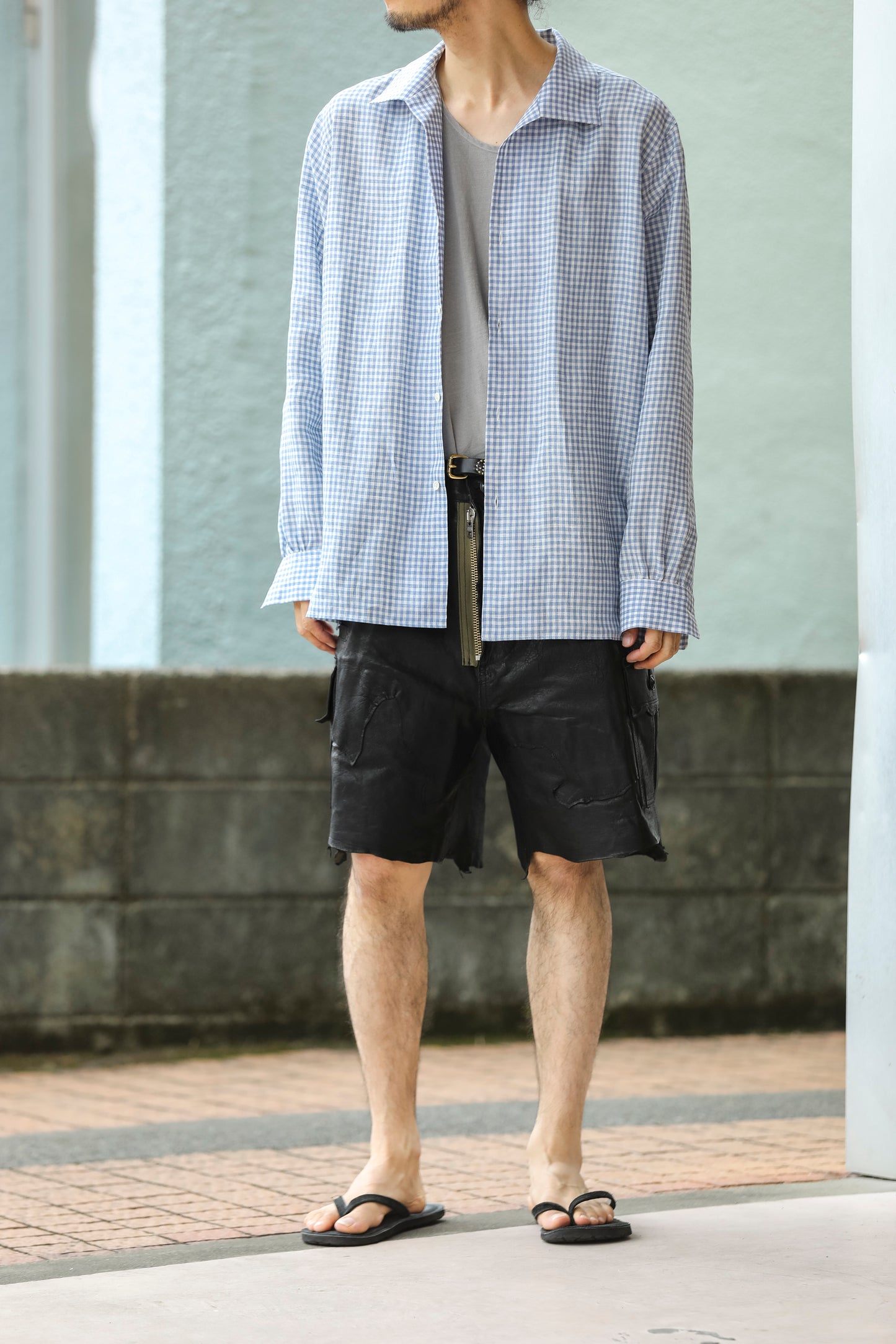 KIMURA / Whole oblong collar shirt L/S _ Albini linen - GINGHAM