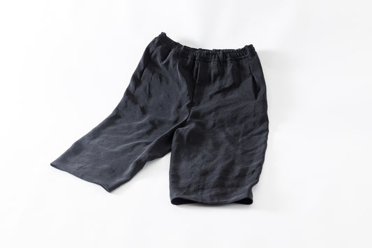 山内 / 26169-sili ビンテージシルクリネン・ワンカットイージーショーツ - sumi kuro