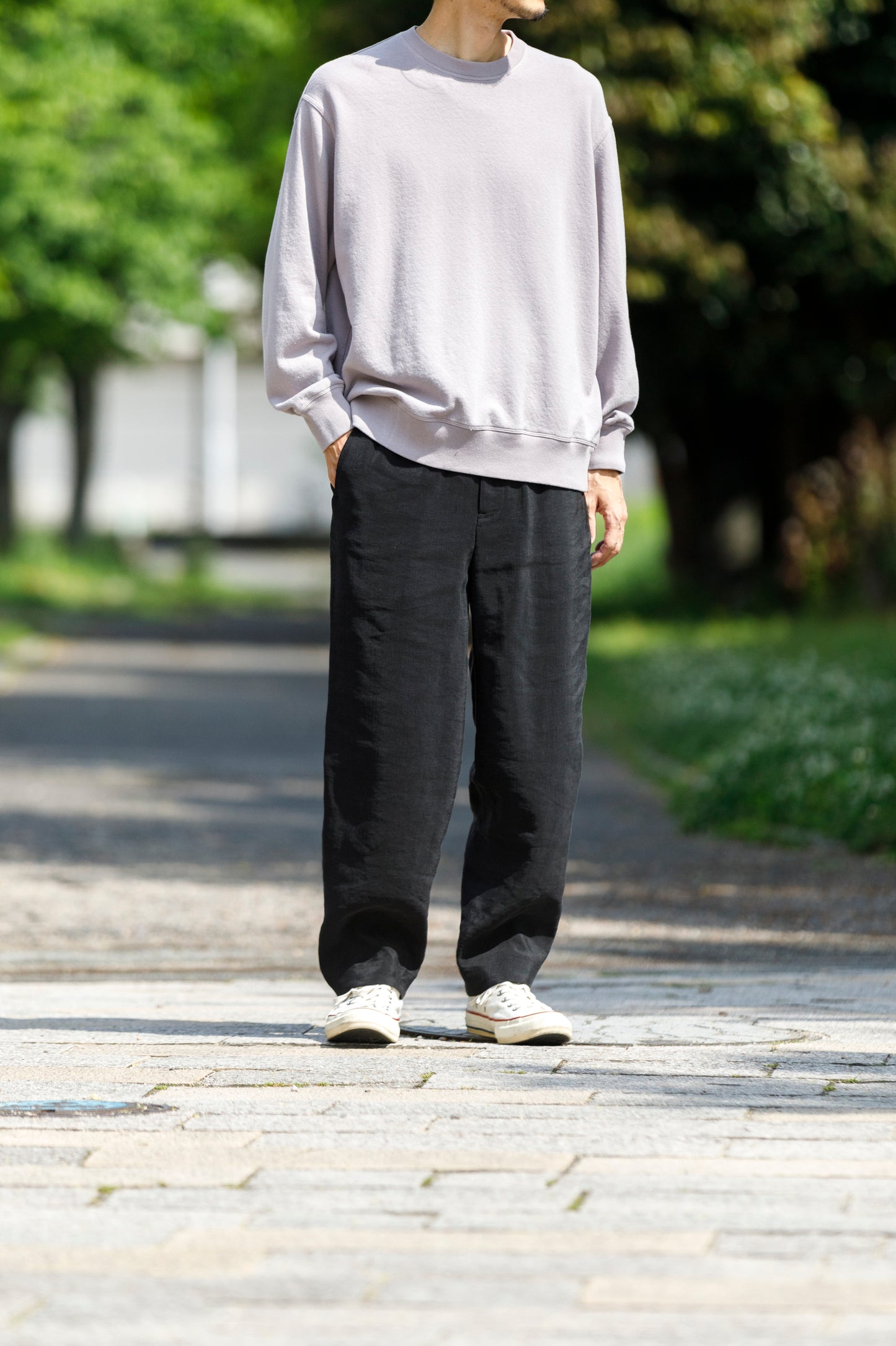 山内 / yc70-261-sili ビンテージシルクリネン・ワンカットイージーパンツ - sumi kuro