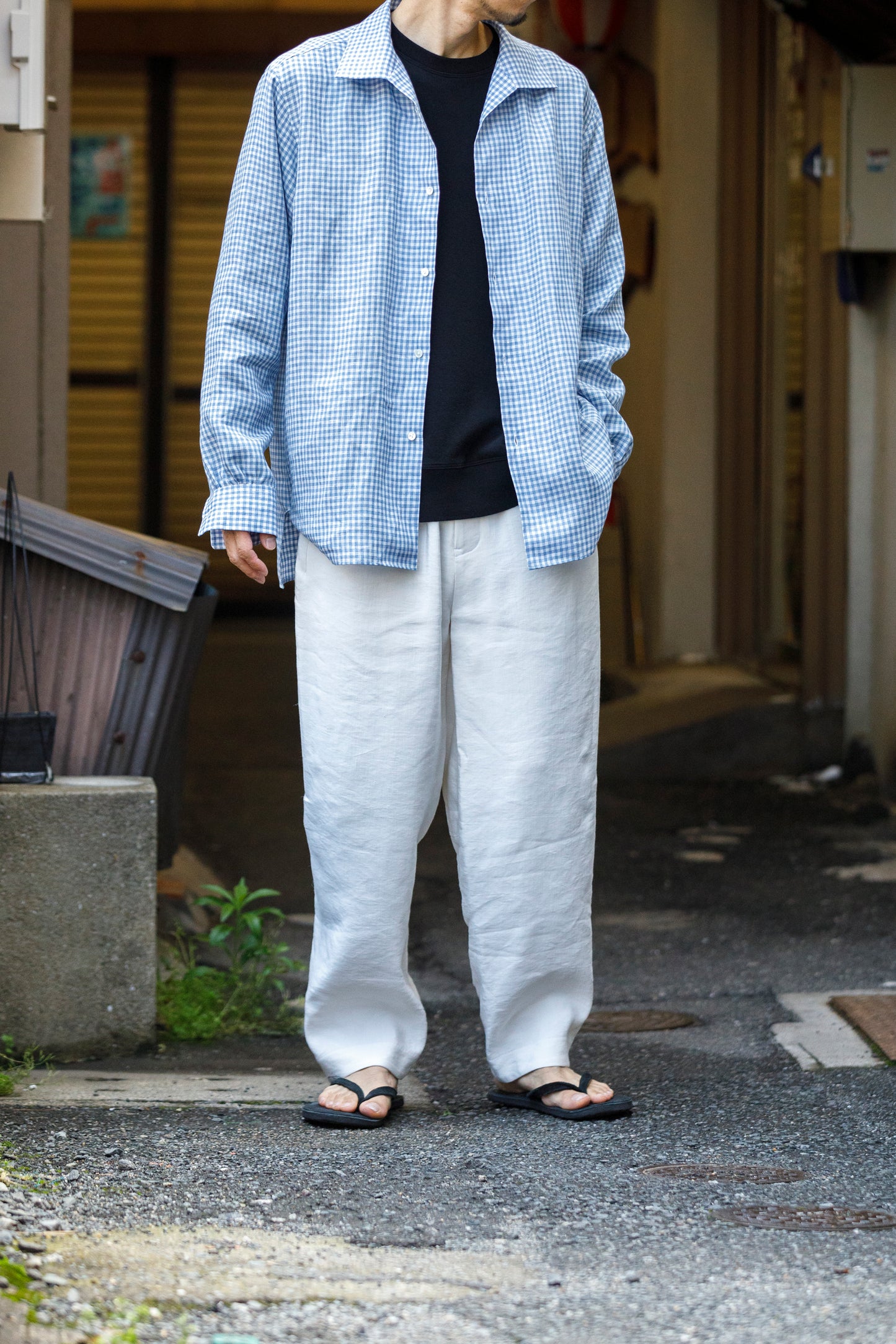 KIMURA / Whole oblong collar shirt L/S _ Albini linen - GINGHAM