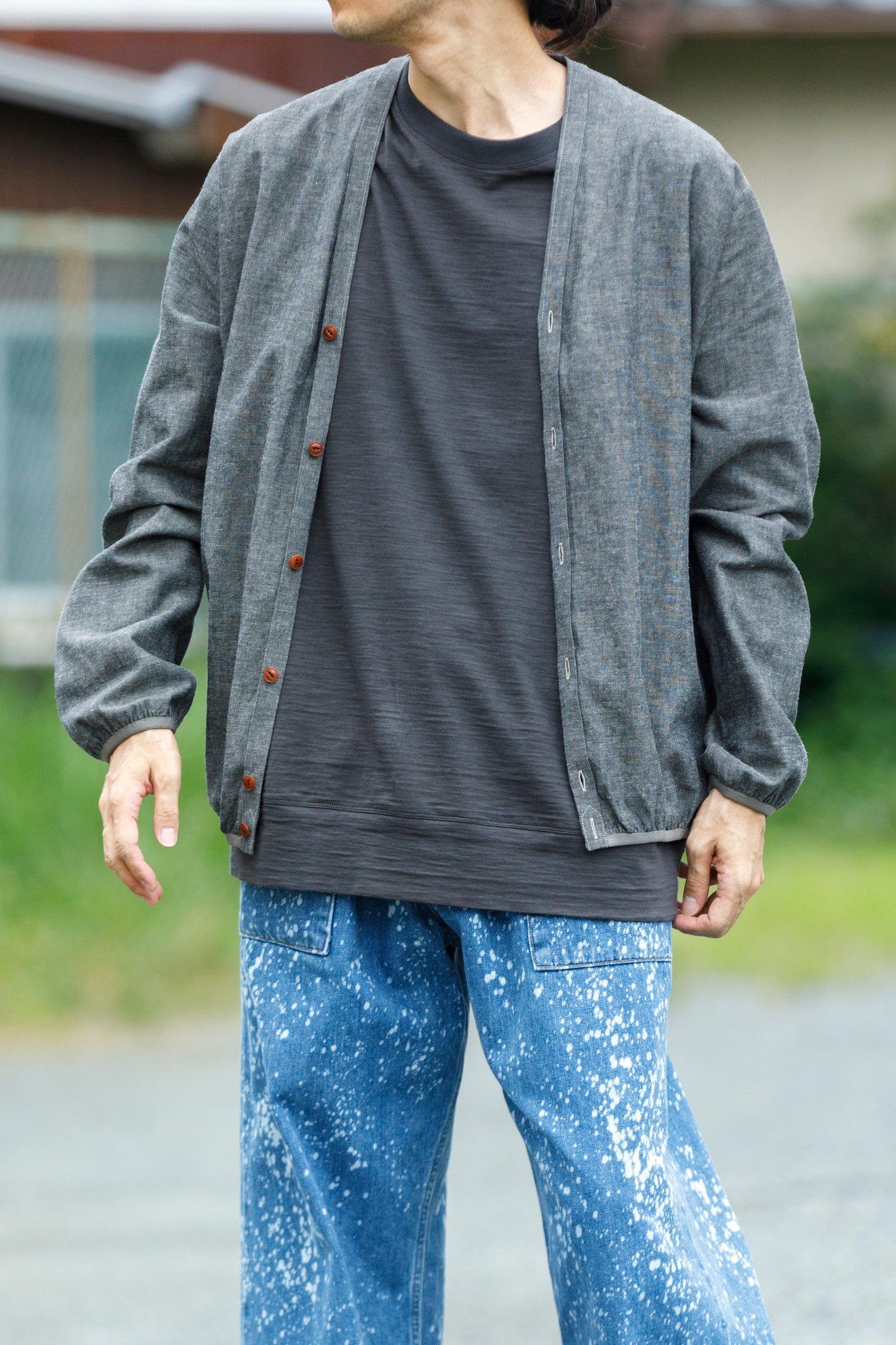 KIMURA /  narrowing cardigan - Black Chambray