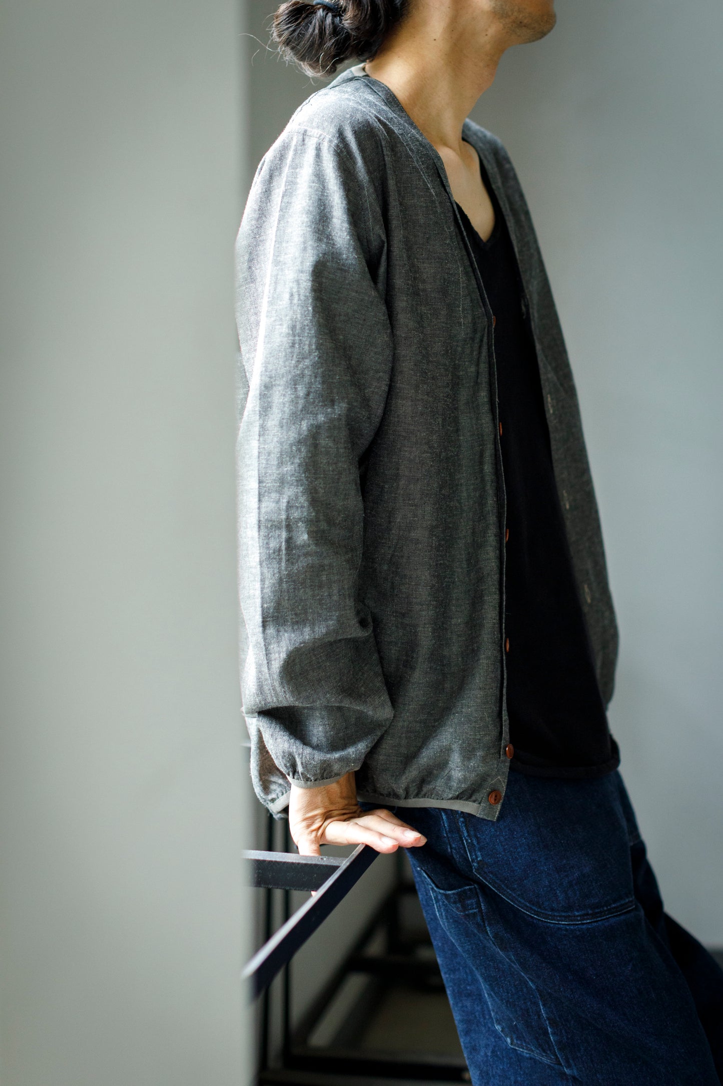 KIMURA /  narrowing cardigan - Black Chambray