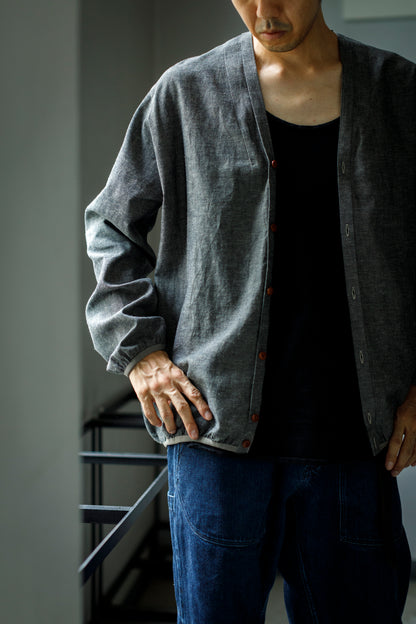 KIMURA /  narrowing cardigan - Black Chambray