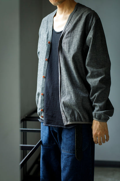 KIMURA /  narrowing cardigan - Black Chambray