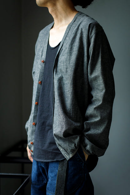 KIMURA /  narrowing cardigan - Black Chambray