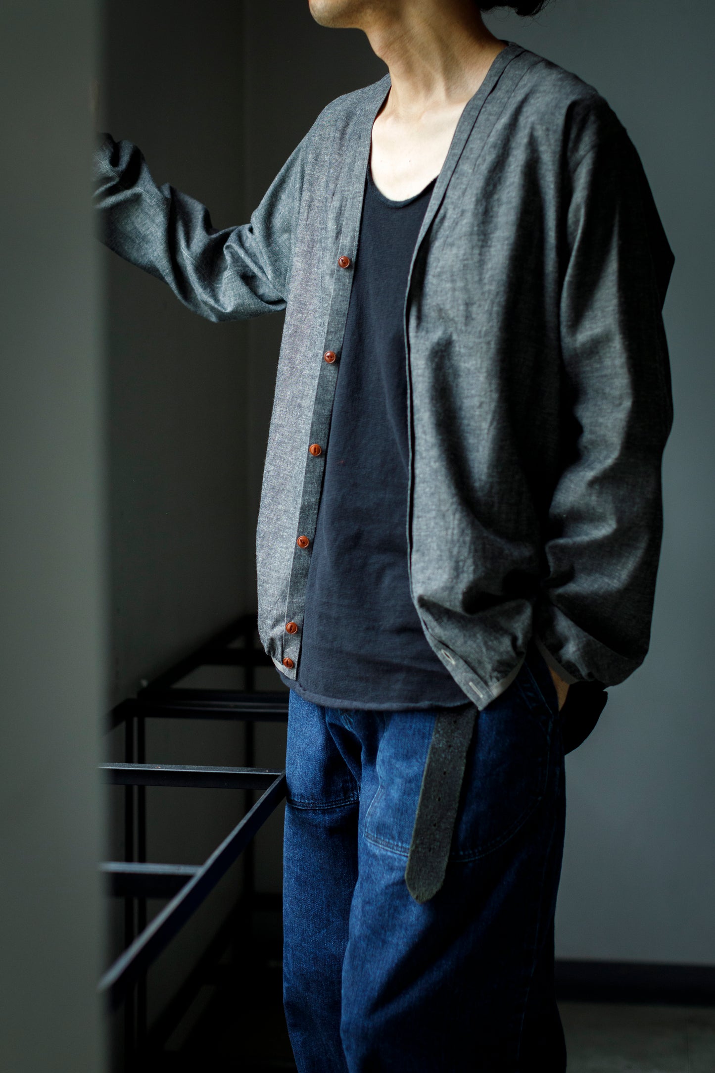 KIMURA /  narrowing cardigan - Black Chambray