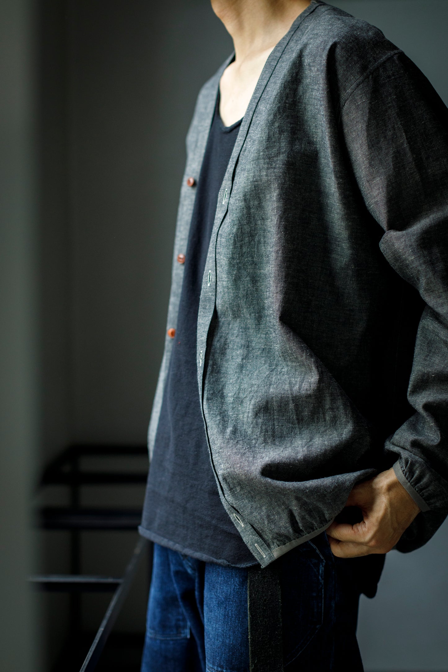 KIMURA /  narrowing cardigan - Black Chambray