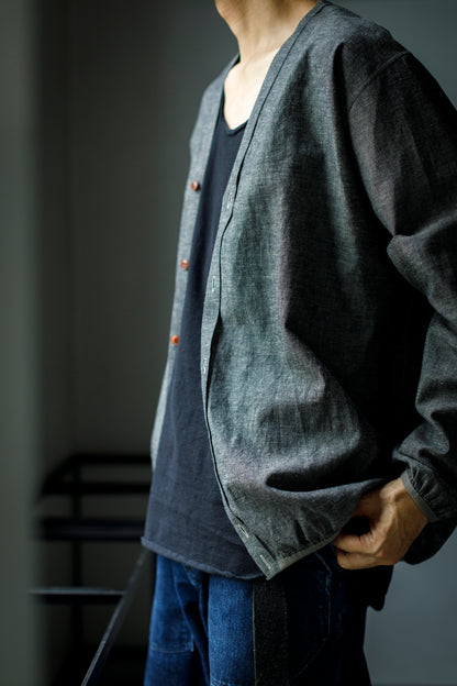 KIMURA /  narrowing cardigan - Black Chambray