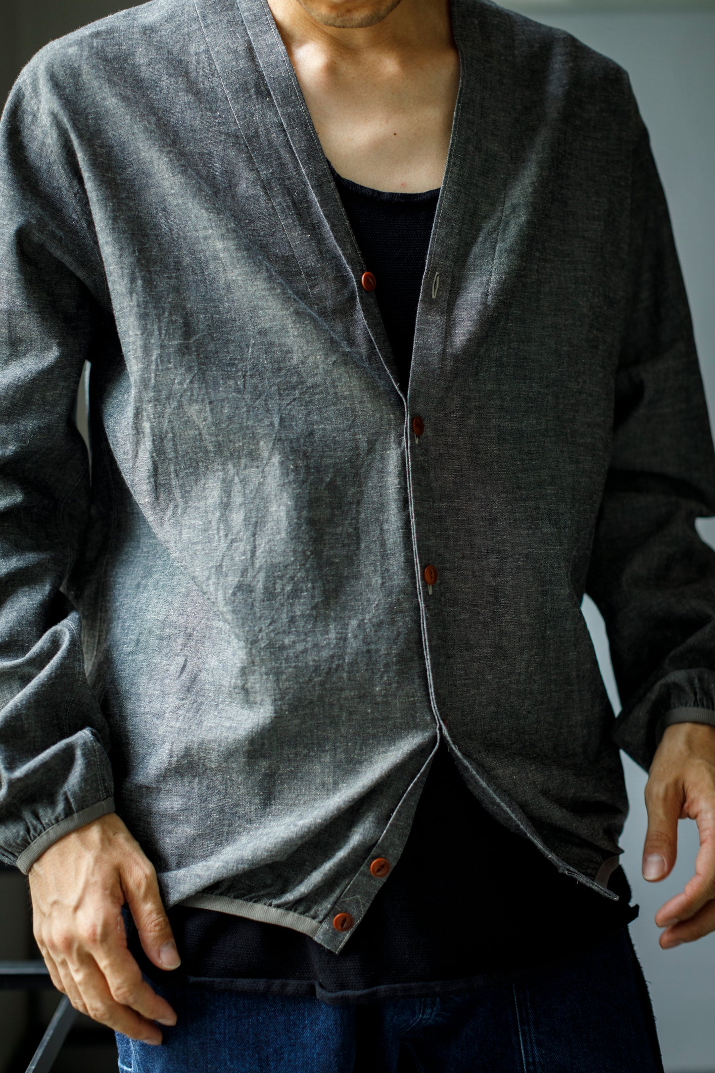 KIMURA /  narrowing cardigan - Black Chambray