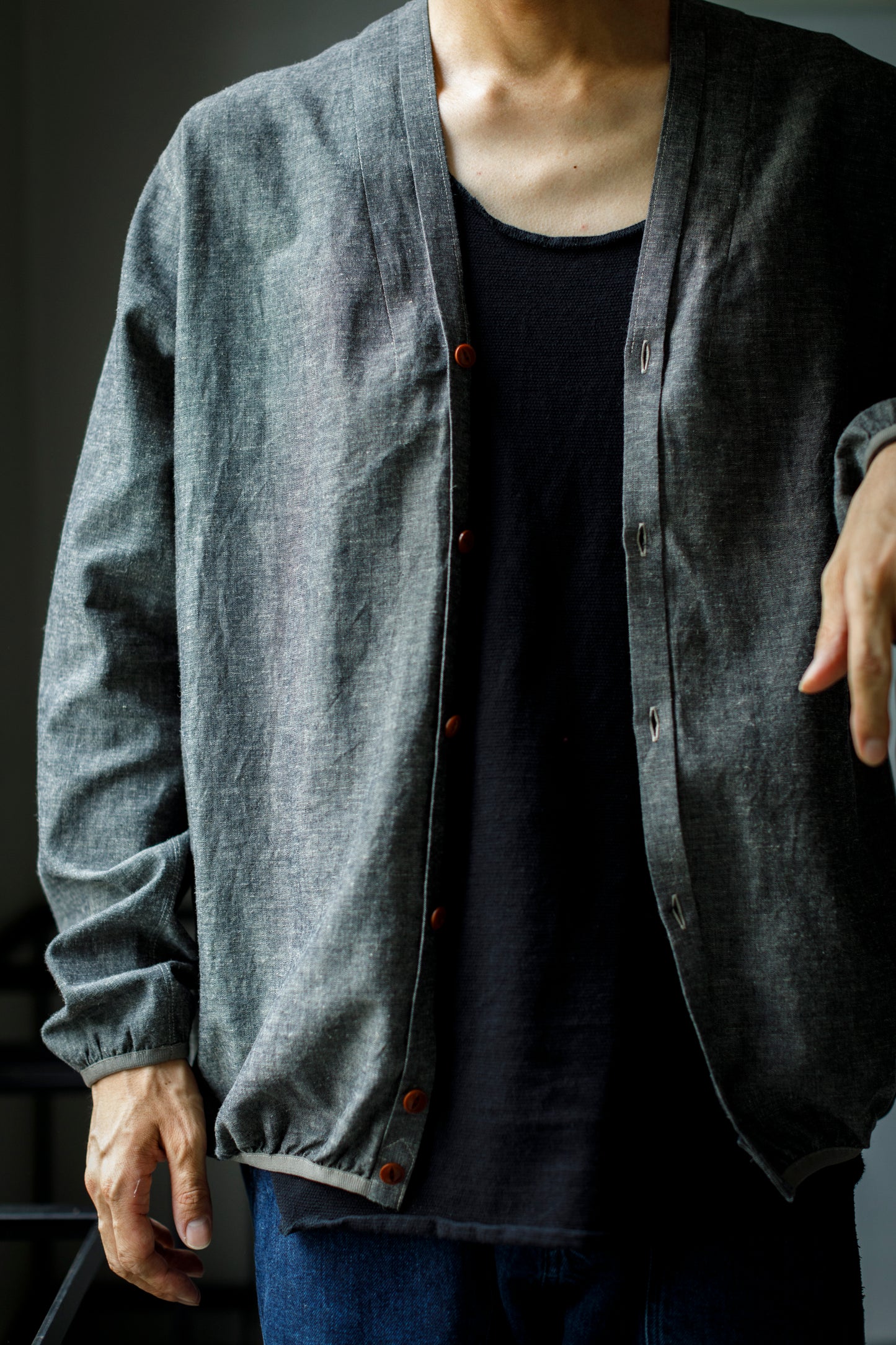 KIMURA /  narrowing cardigan - Black Chambray
