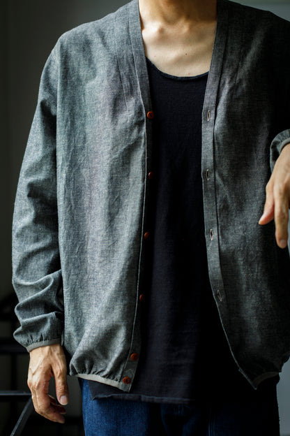 KIMURA /  narrowing cardigan - Black Chambray