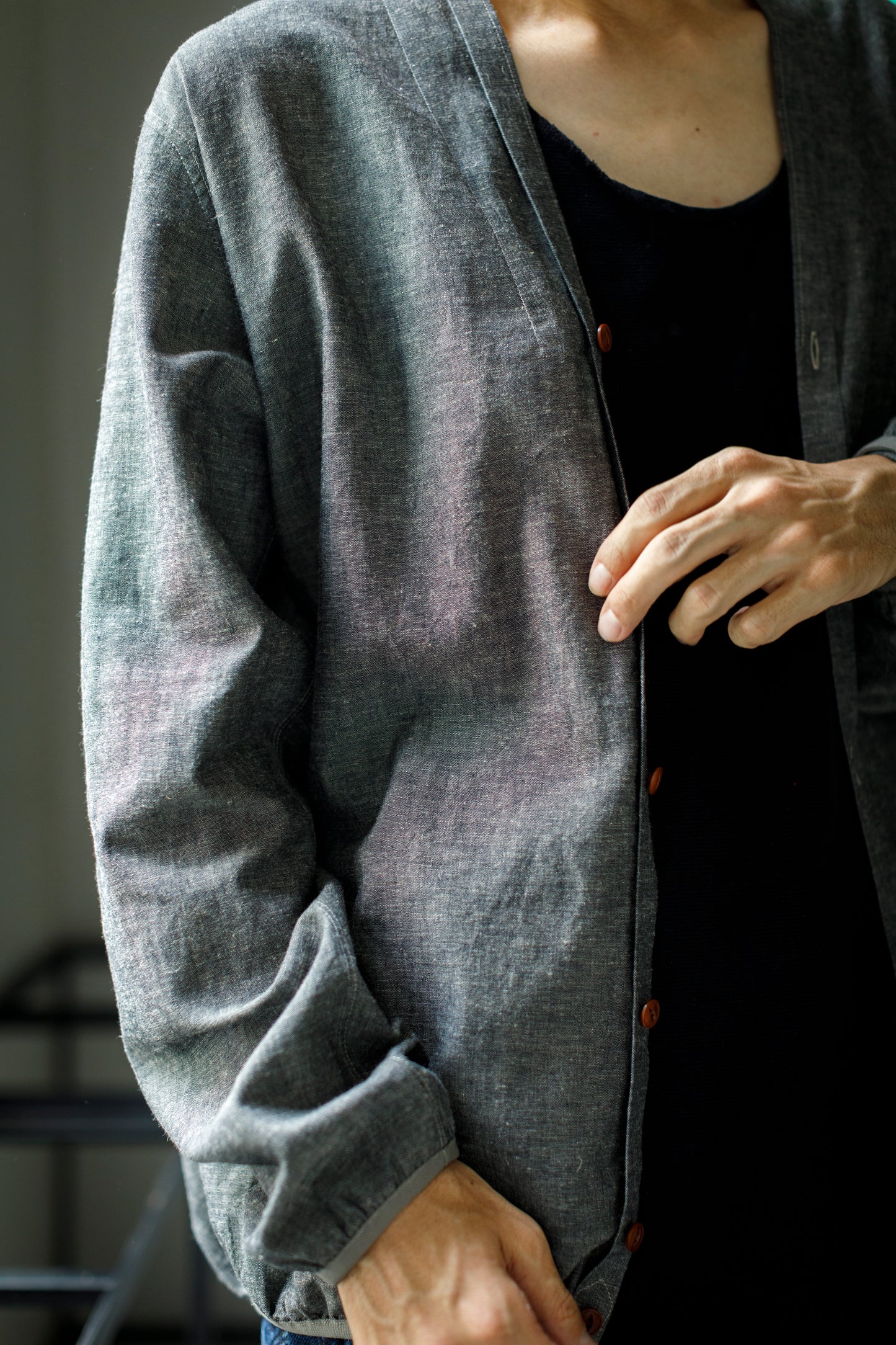 KIMURA /  narrowing cardigan - Black Chambray