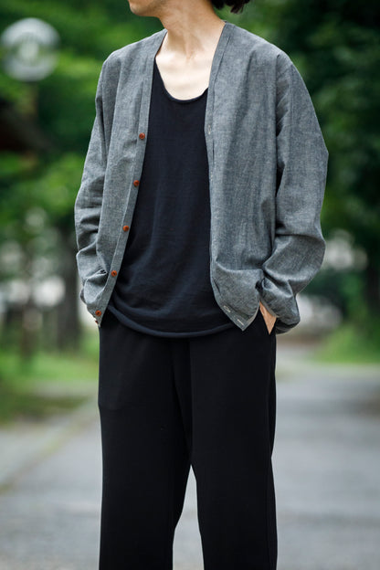 KIMURA /  narrowing cardigan - Black Chambray