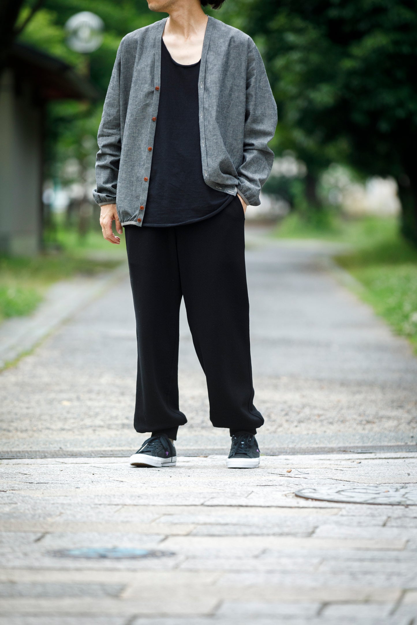 KIMURA /  narrowing cardigan - Black Chambray