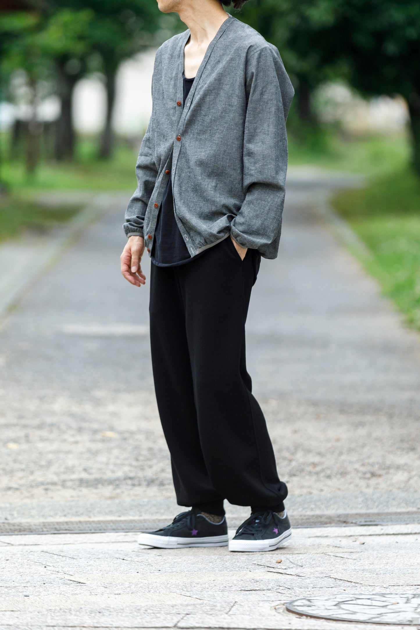 KIMURA /  narrowing cardigan - Black Chambray