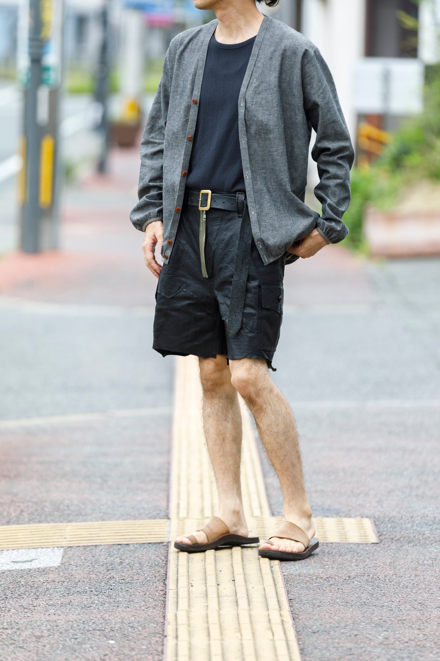 KIMURA /  narrowing cardigan - Black Chambray