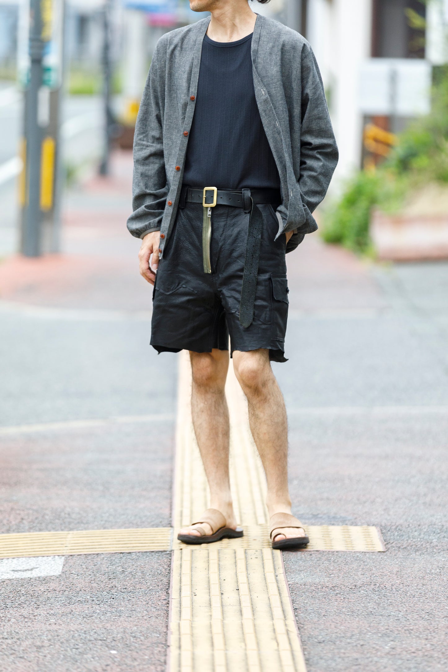 KIMURA /  narrowing cardigan - Black Chambray